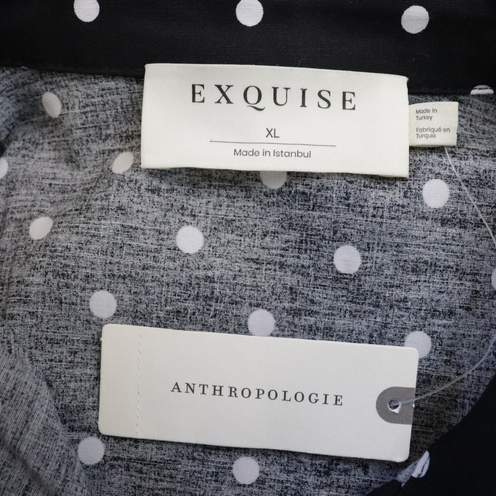 NWT Anthropologie Exquise The Tobie Shirt Dress Black White Polka Dot XL Midi - Picture 9 of 12